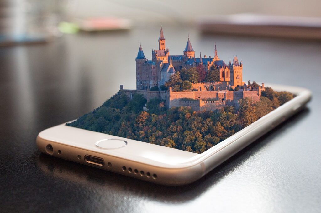 mobile phone, smartphone, hohenzollern castle, metaverse, castle, virtual reality